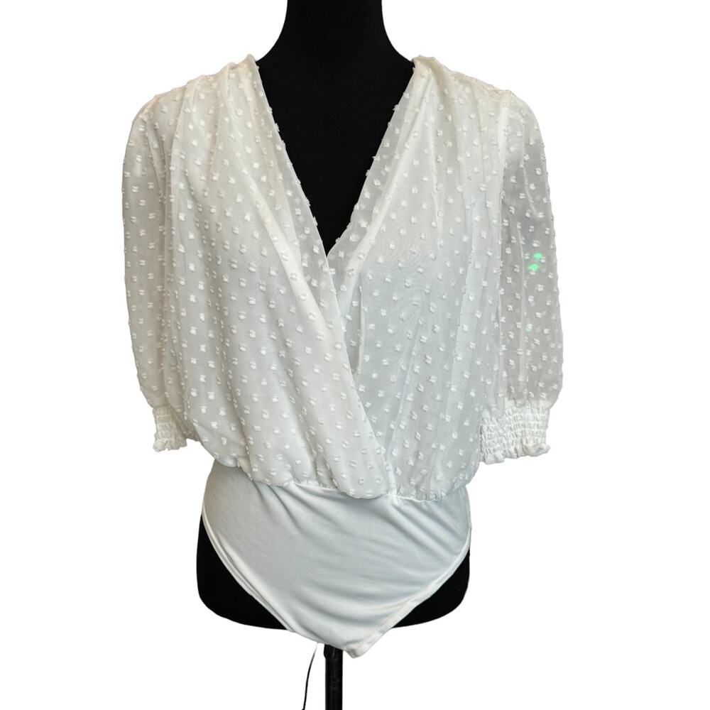 New  ~ BY DESIGN ~ Swiss Dot Crossover Top Bodysuit Size L FALL